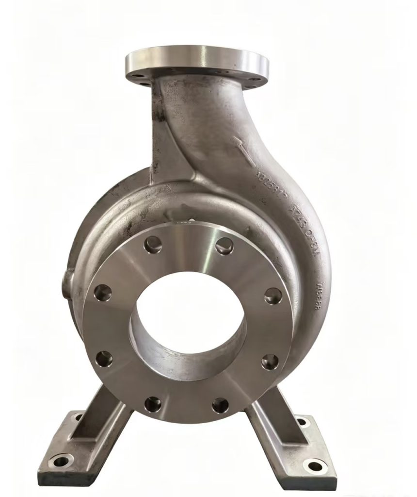 YSM G 3175 3×6-12 paper stock pump casing cast in CF8M, front view showing the suction and discharge nozzles